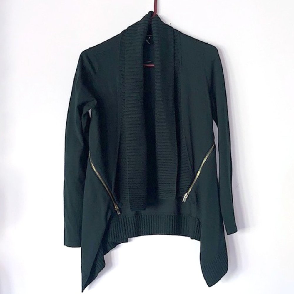 INC Cardigan w/ Gold Zipper Detail in Hunter Green